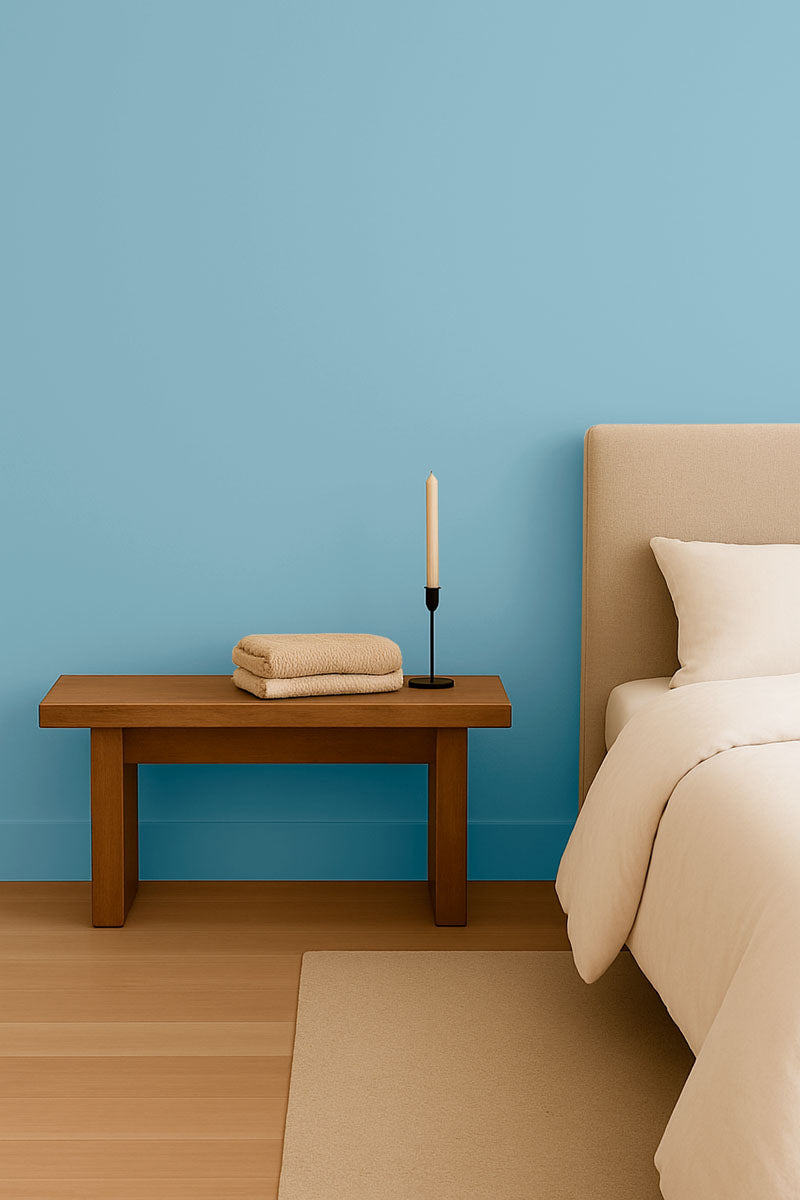 Inspiration déco : ambiance 1 avec la peinture Blue jeans - teinte bleu delave