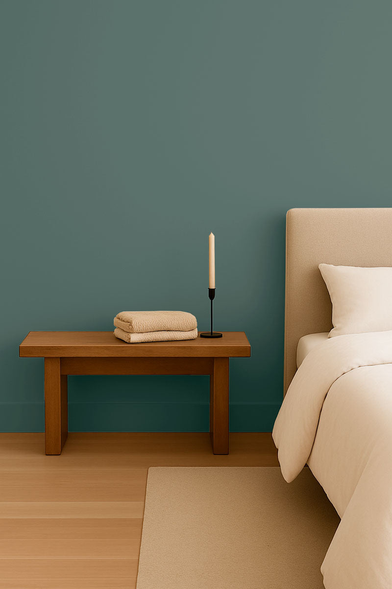 Inspiration déco : ambiance 1 avec la peinture Komorebi - teinte vert de gris fonce