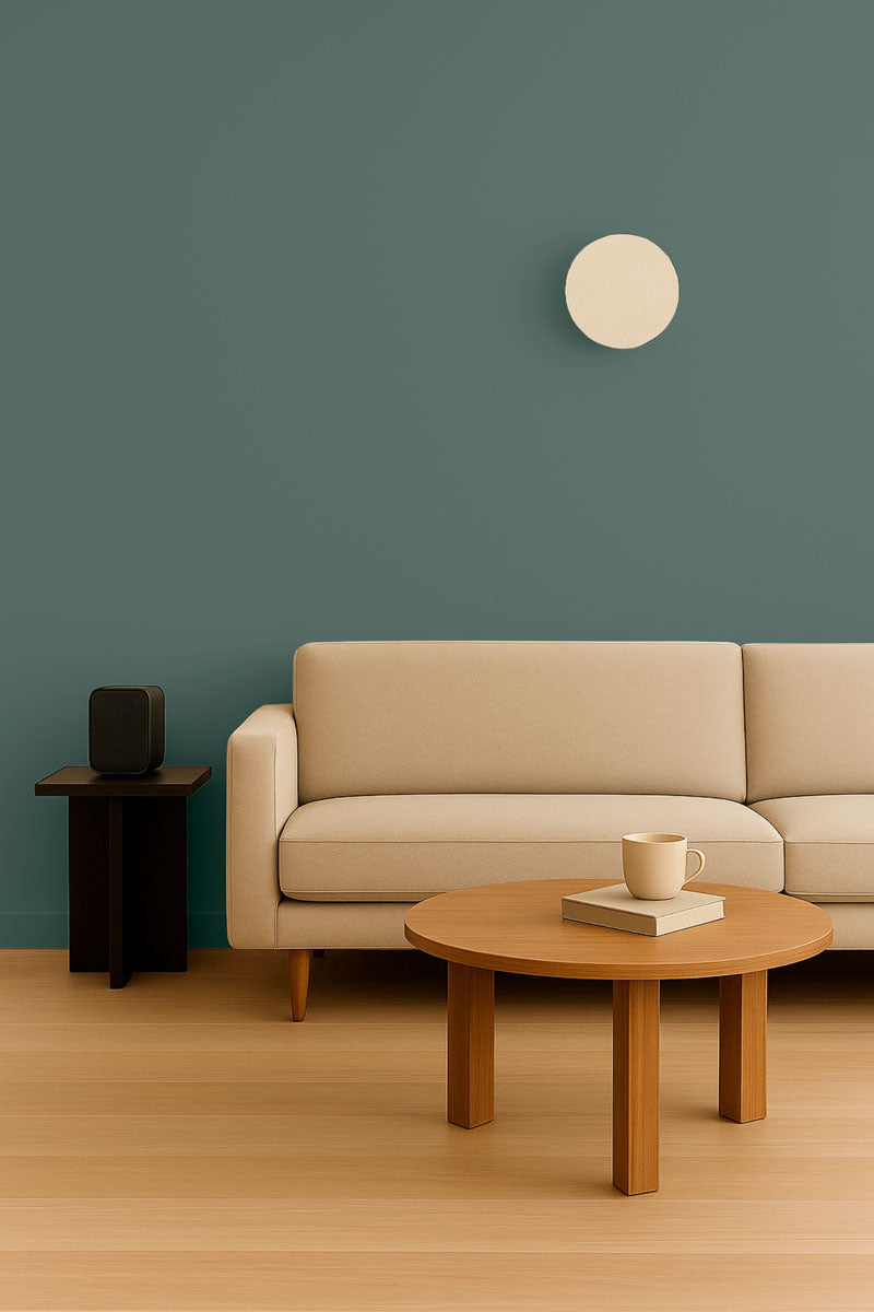Inspiration déco : ambiance 2 avec la peinture Komorebi - teinte vert de gris fonce